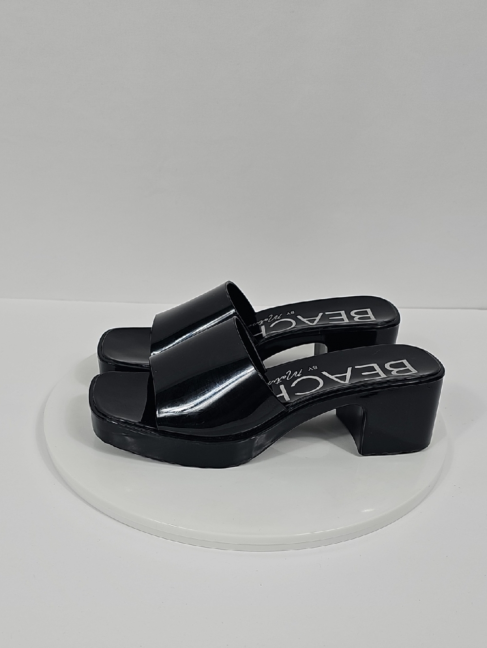 NIB Beach By Matisse Wade Platform Slide Sandals Block Heel Square Toe Black 7 - Picture 9 of 15